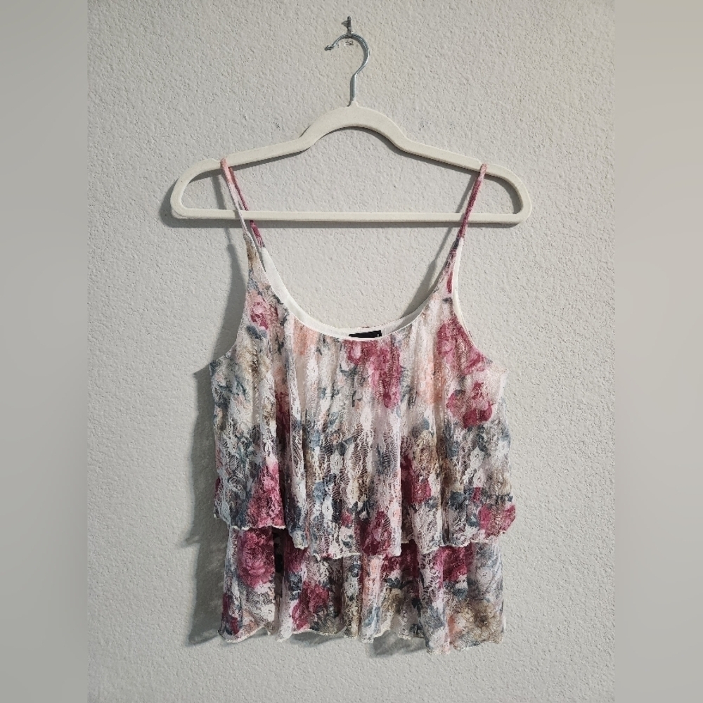 Wet Seal Vintage Lace Camisole Top Tiered Whimsical Floral print size medium